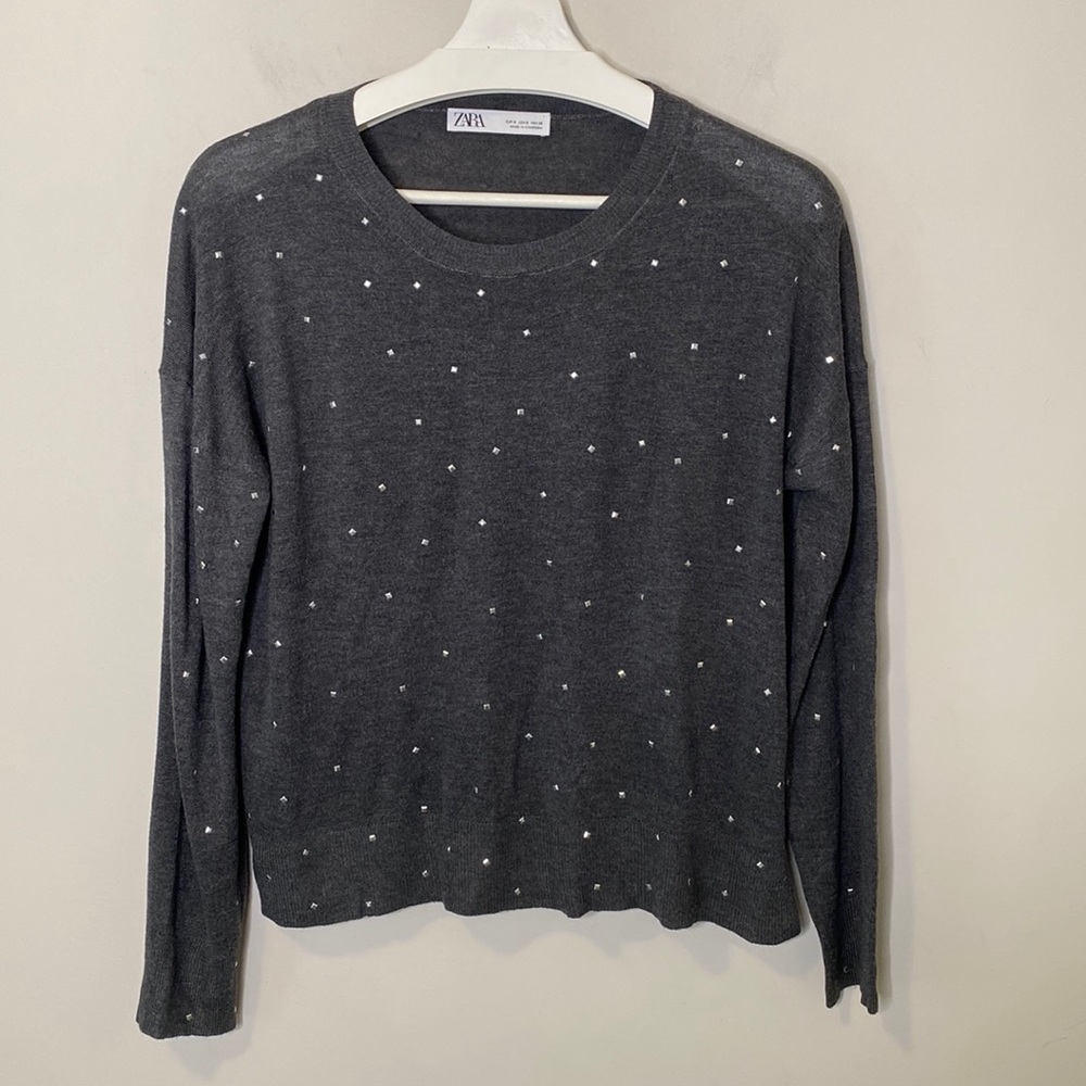 Zara Charcoal Studded Lightweight Sweater